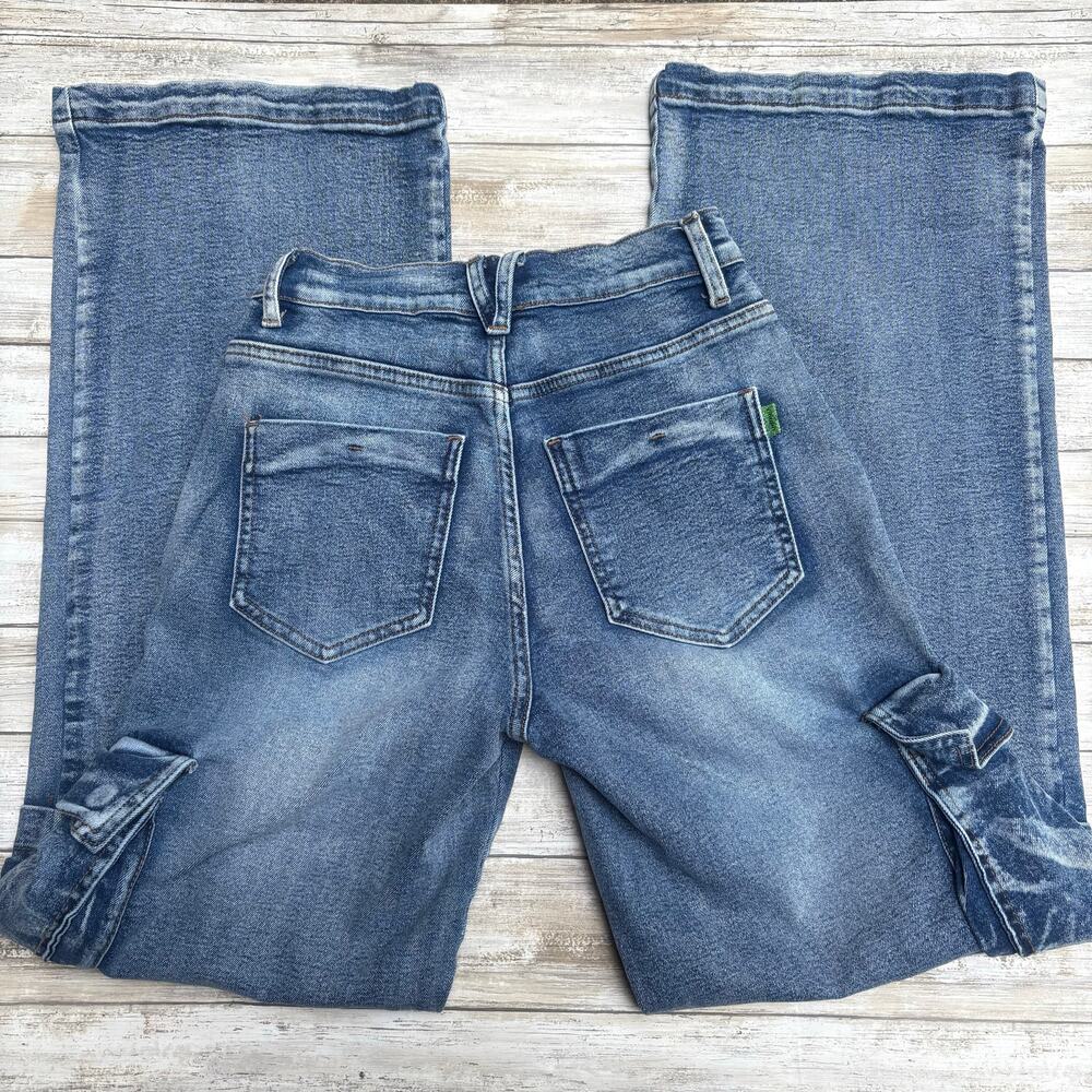 Vibrant MIU Baggy Jeans Sz S Blue Denim Cargo Wide Leg Skater Grunge Emo Y2K - Picture 2 of 10